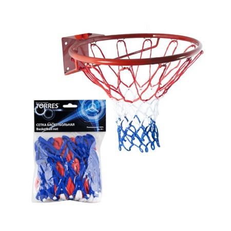 Купить Сетка баскетбольная Torres, нить 4 мм, бело-сине-красная в Жуковском 